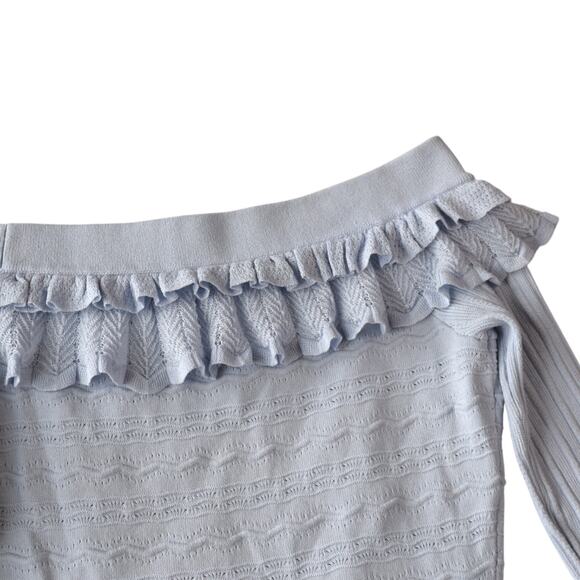 Jonathan Simkhai Light Pastel Blue Knit Off The Shoulder Ruffle Top Size Medium - Picture 6 of 7
